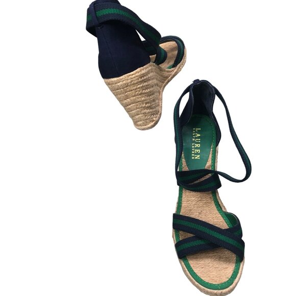 Lauren Ralph Lauren Espadrille Wedge Sandals Sz 8.5B Elastic Upper Preppy NOTE - Picture 14 of 16